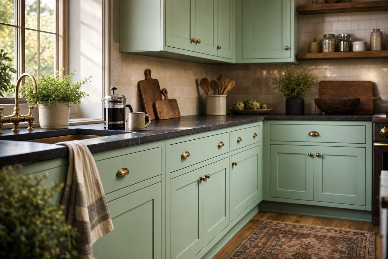 Green Charm by Valspar on cabinets