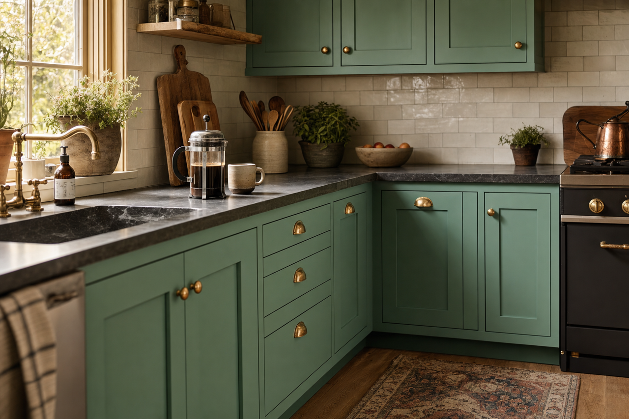 Beach Grass by Valspar on cabinets