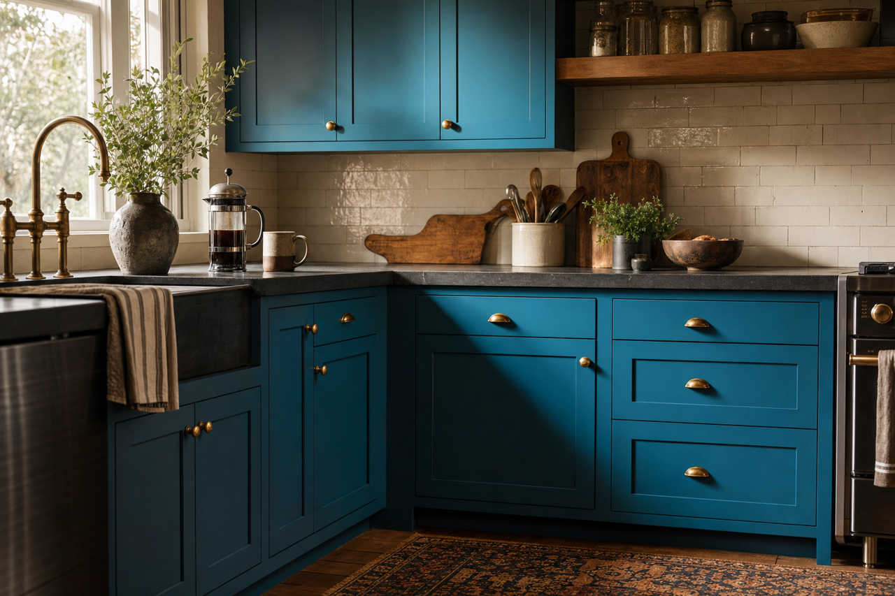 Pacific Pleasure by Valspar on cabinets