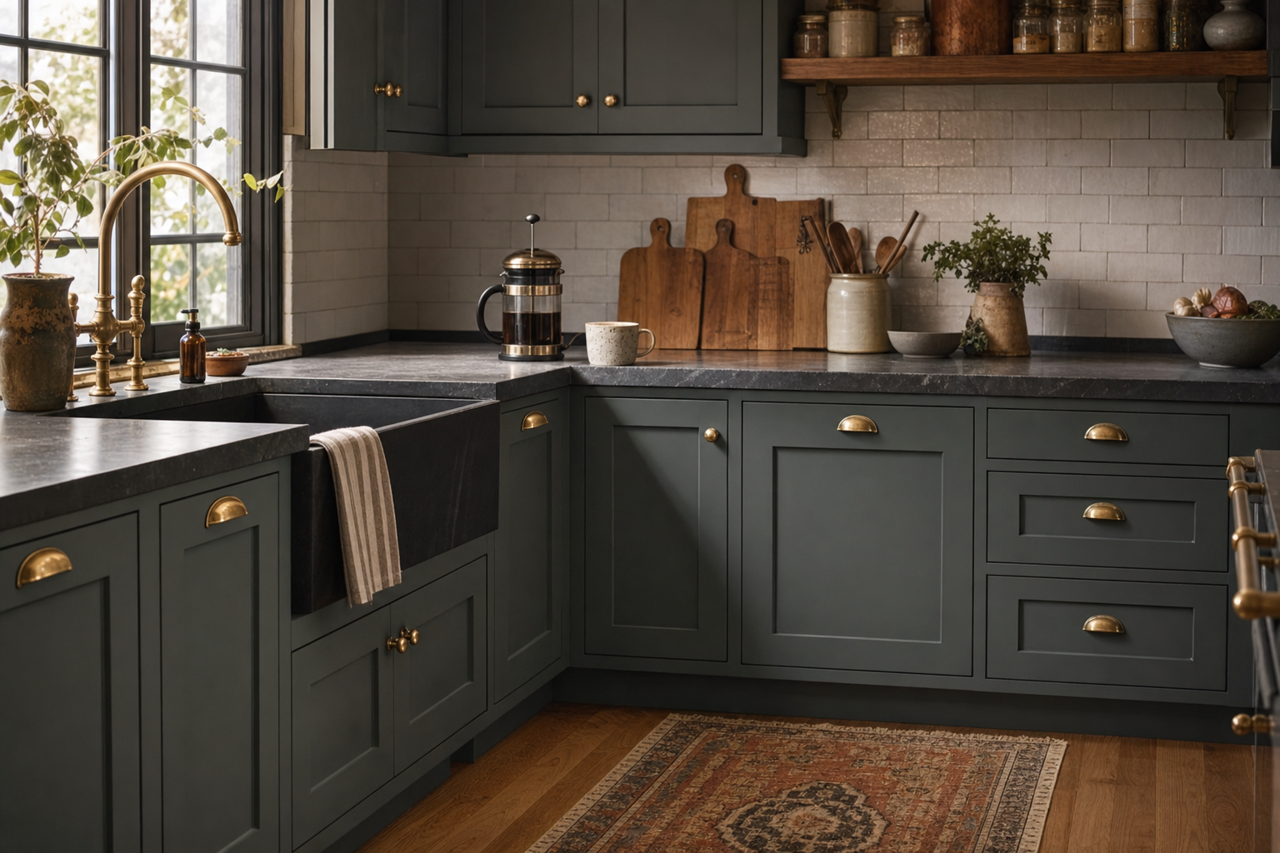 Deepest River by Valspar on cabinets