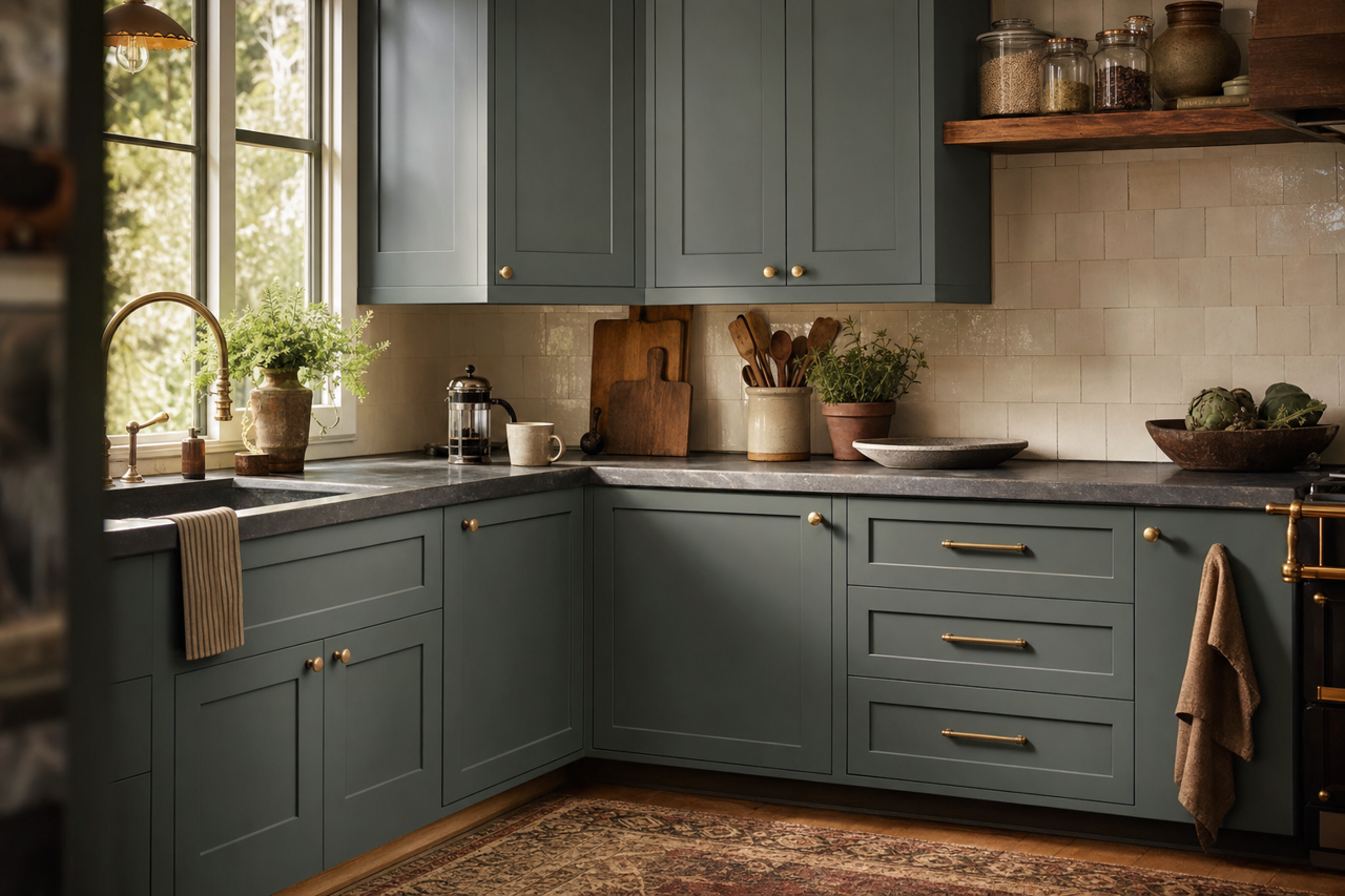 Thalo Night by Valspar on cabinets