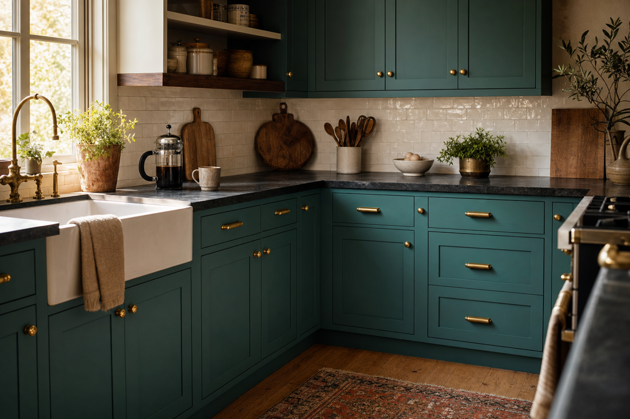 Artisan Green by Valspar on cabinets