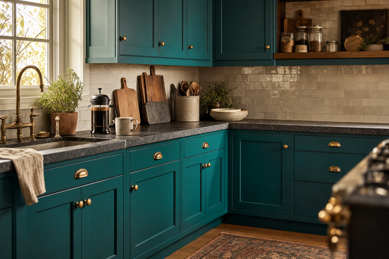 Sensual Jade by Valspar on cabinets