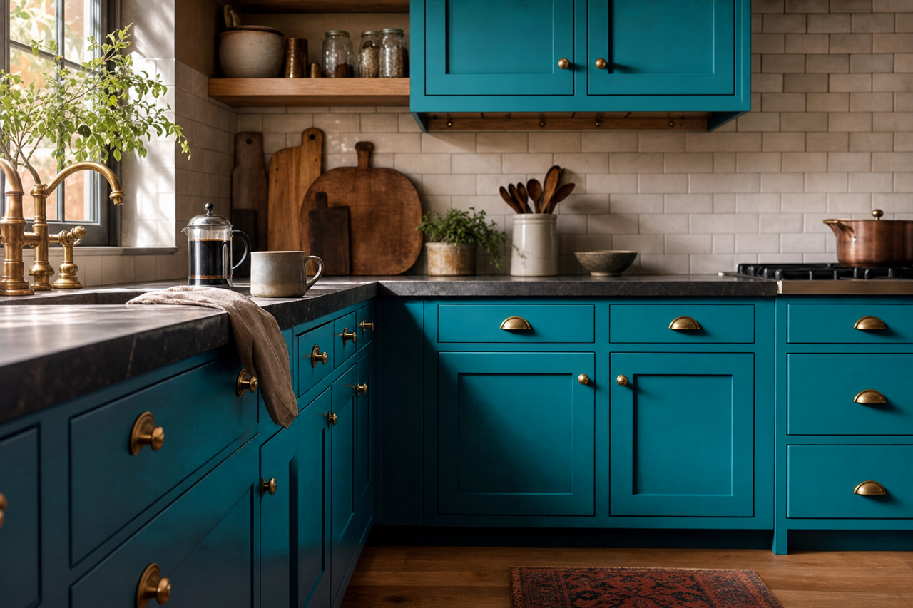 Ocean Soul by Valspar on cabinets
