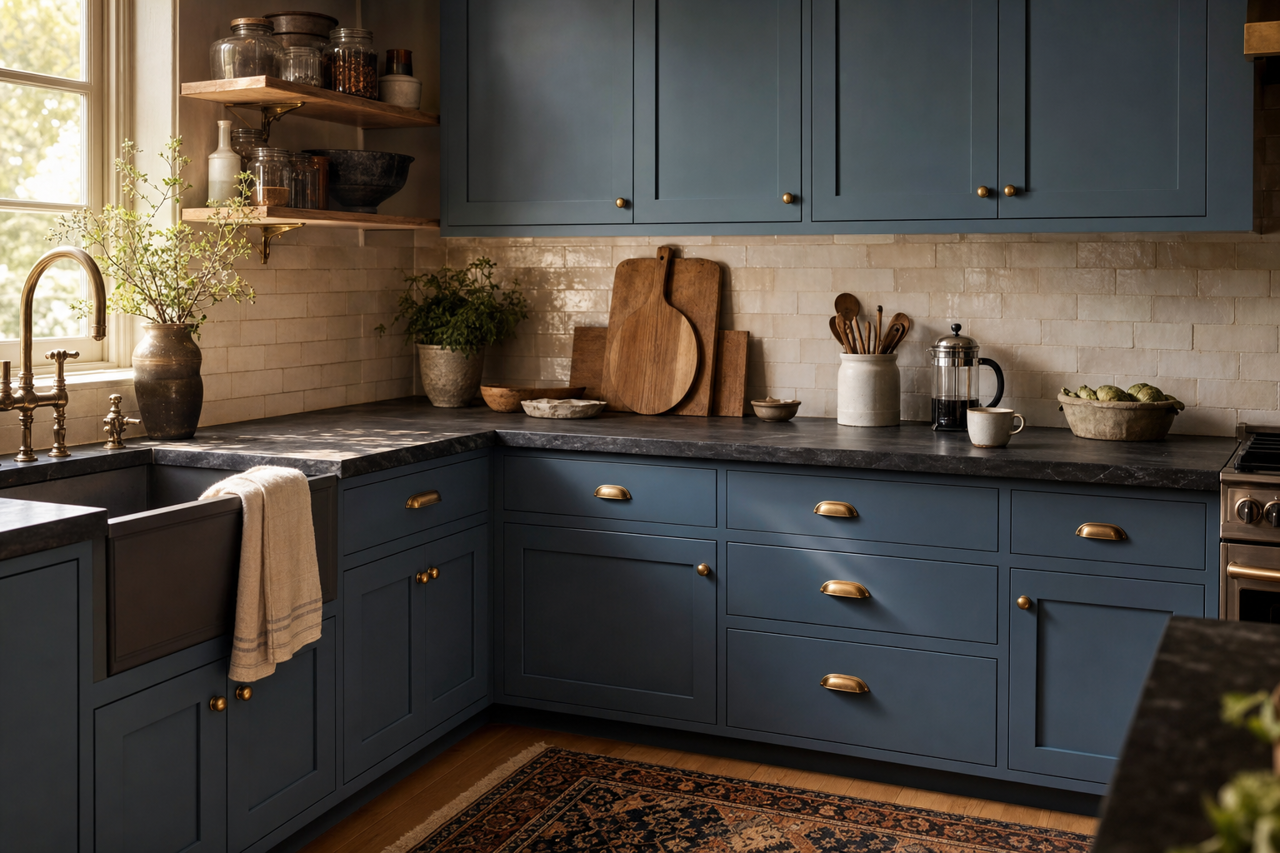Quarry Pond by Valspar on cabinets