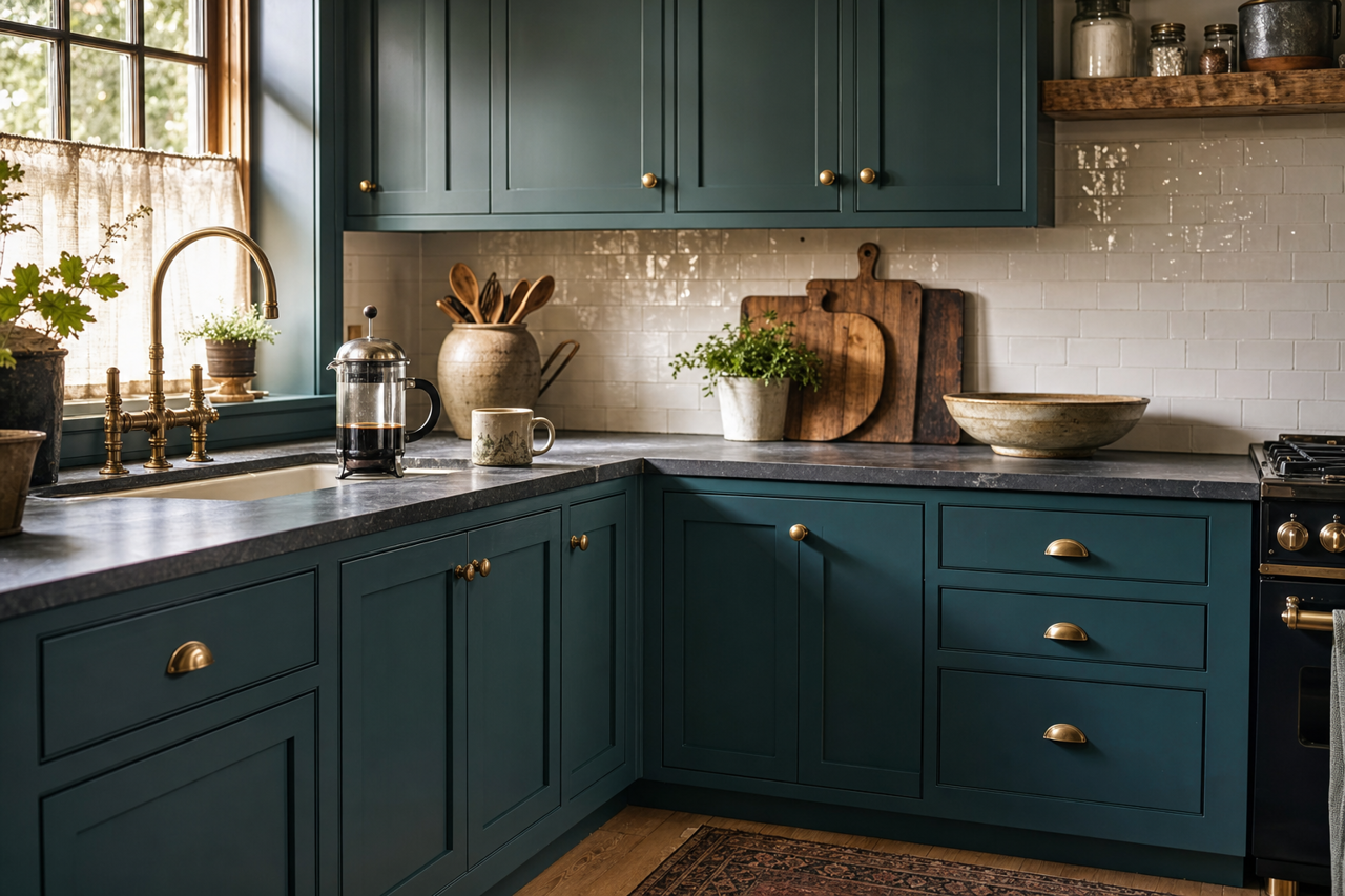 Classic Teal by Valspar on cabinets