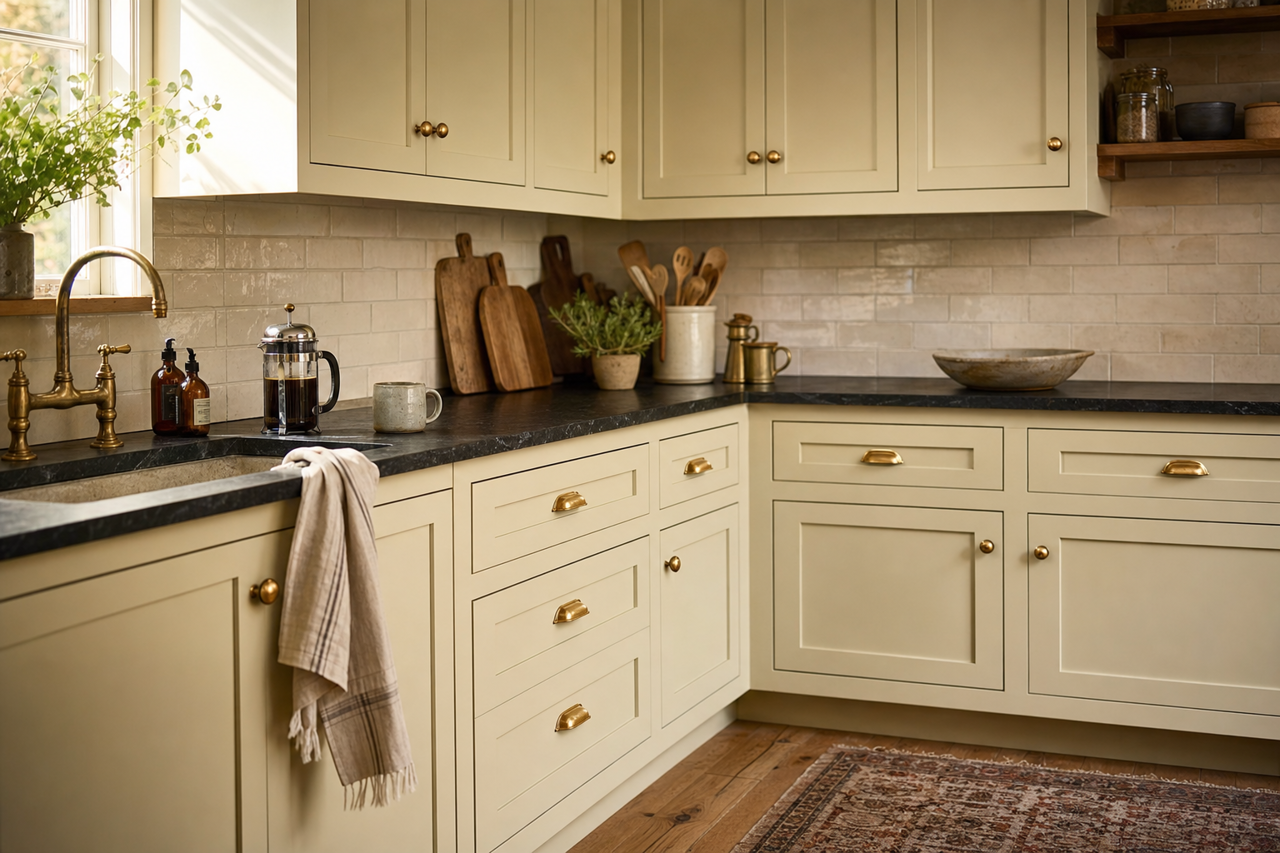 Silver by Benjamin Moore on cabinets