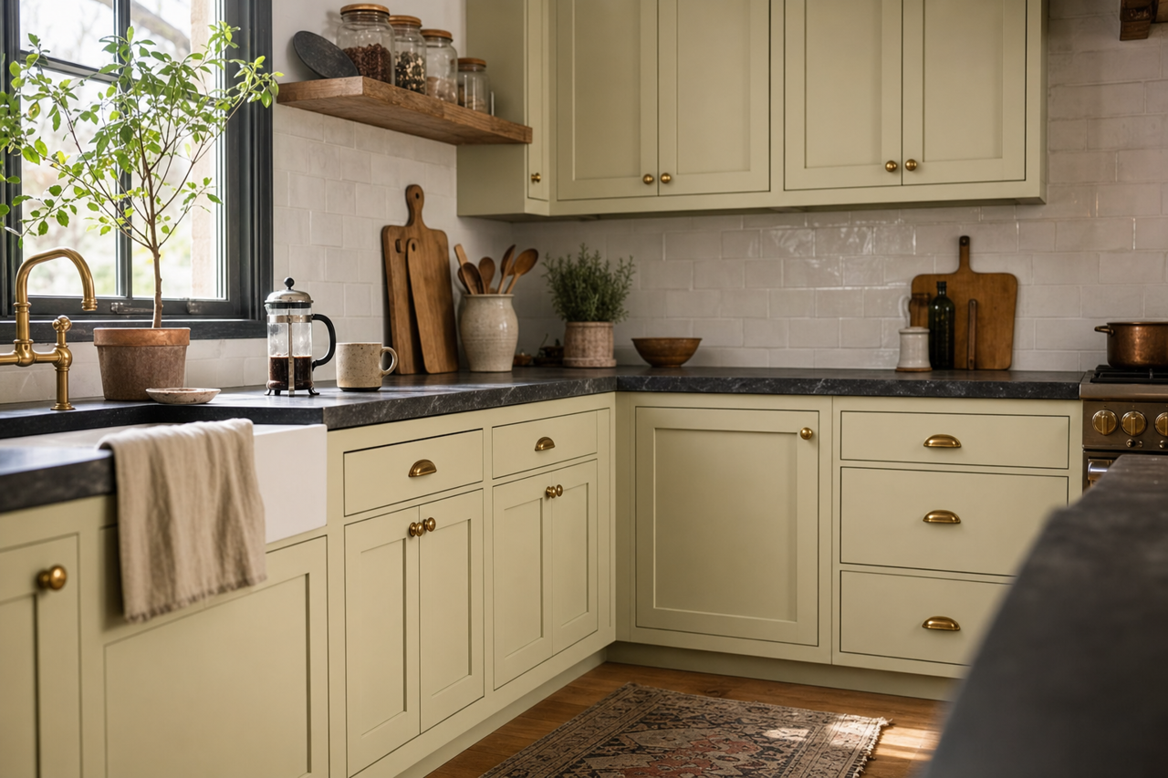 Tree Moss by Benjamin Moore on cabinets