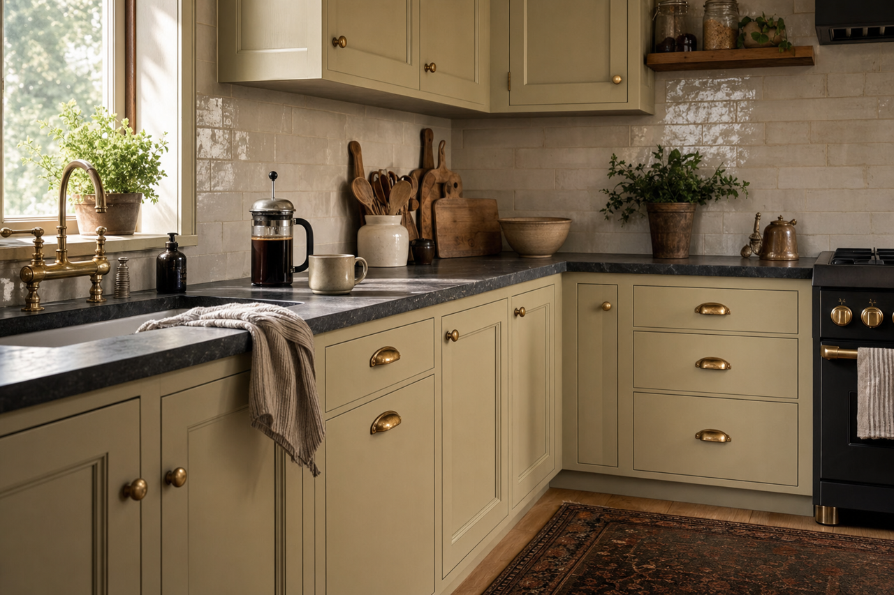 Cypress Green by Benjamin Moore on cabinets