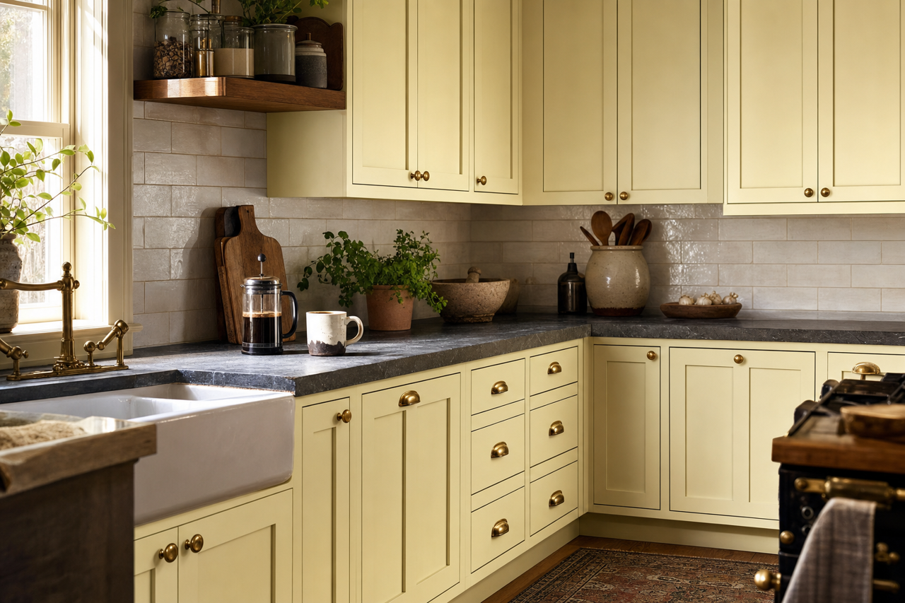 Spring by Benjamin Moore on cabinets