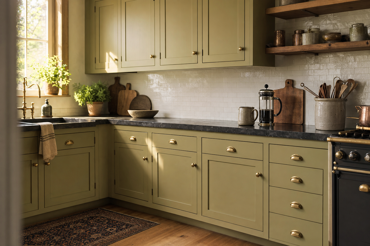 Savannah Sage by Benjamin Moore on cabinets