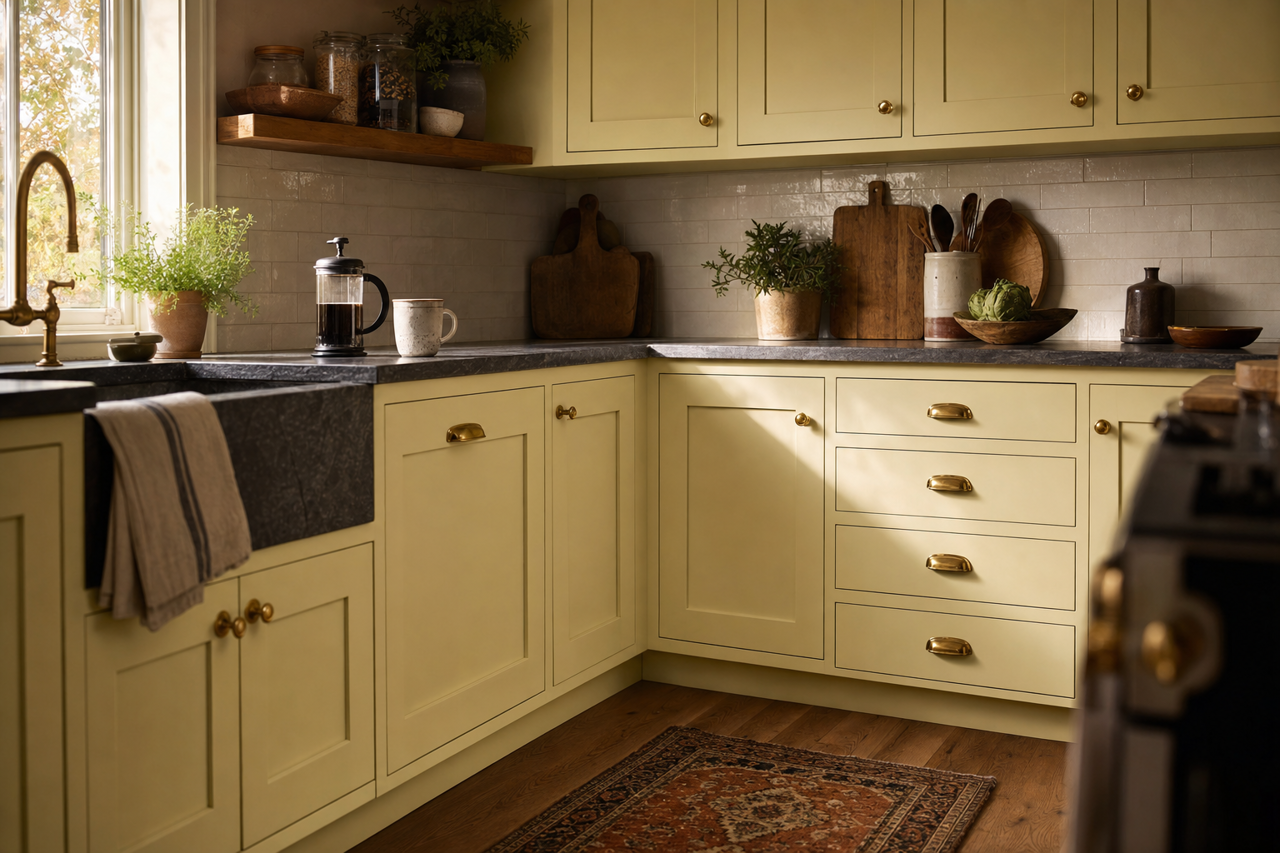 Chameleon by Benjamin Moore on cabinets