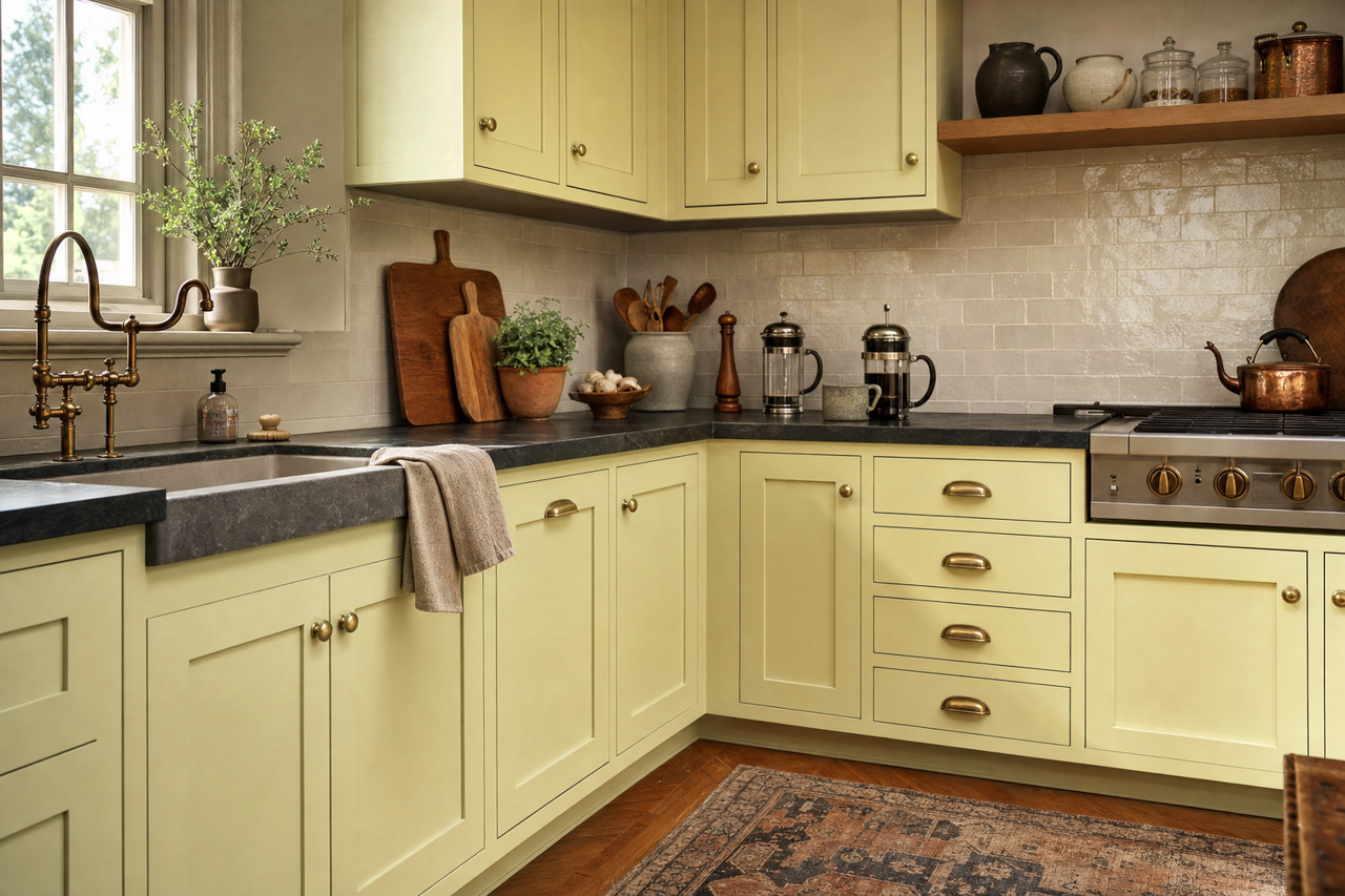 Warren Acres by Benjamin Moore on cabinets