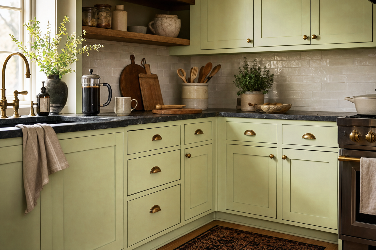 Sienna Laurel by Benjamin Moore on cabinets