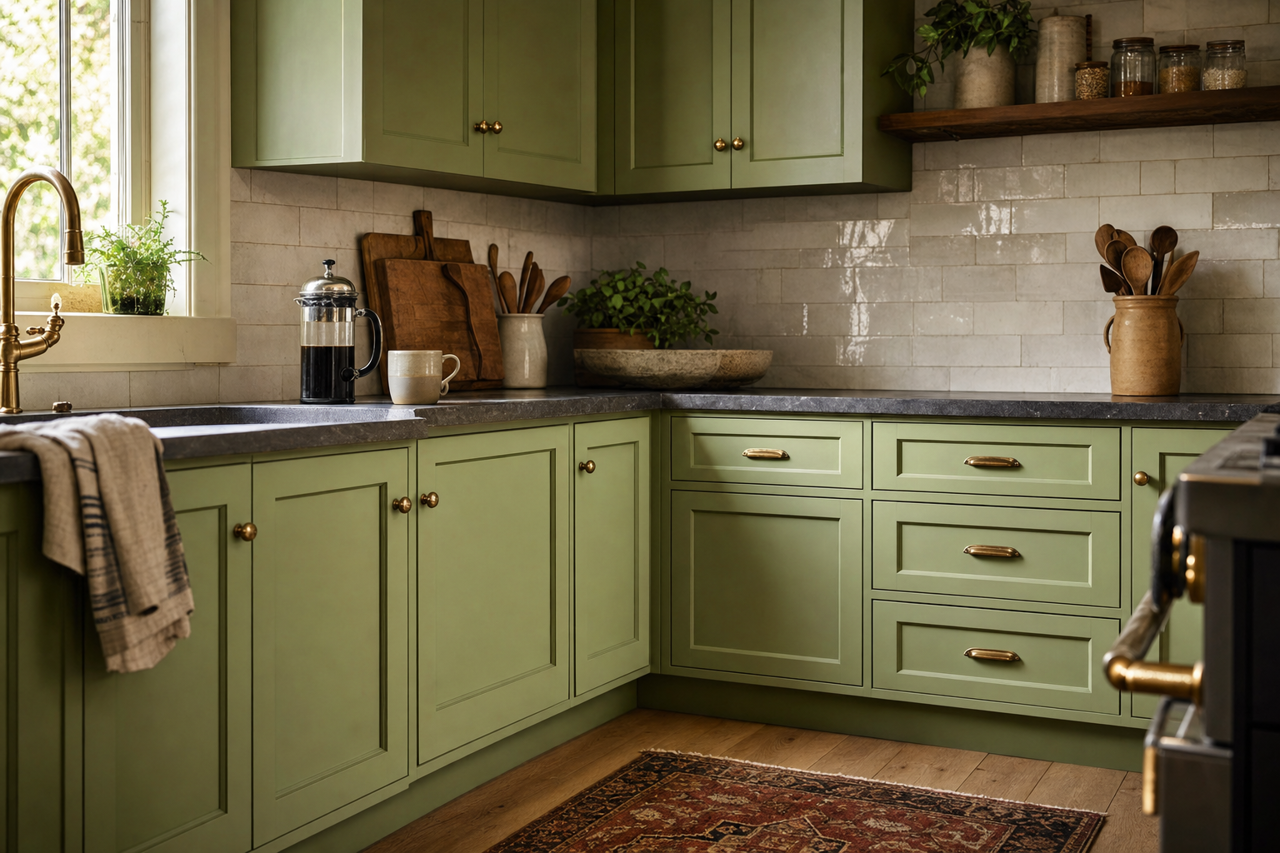Kiwi by Benjamin Moore on cabinets