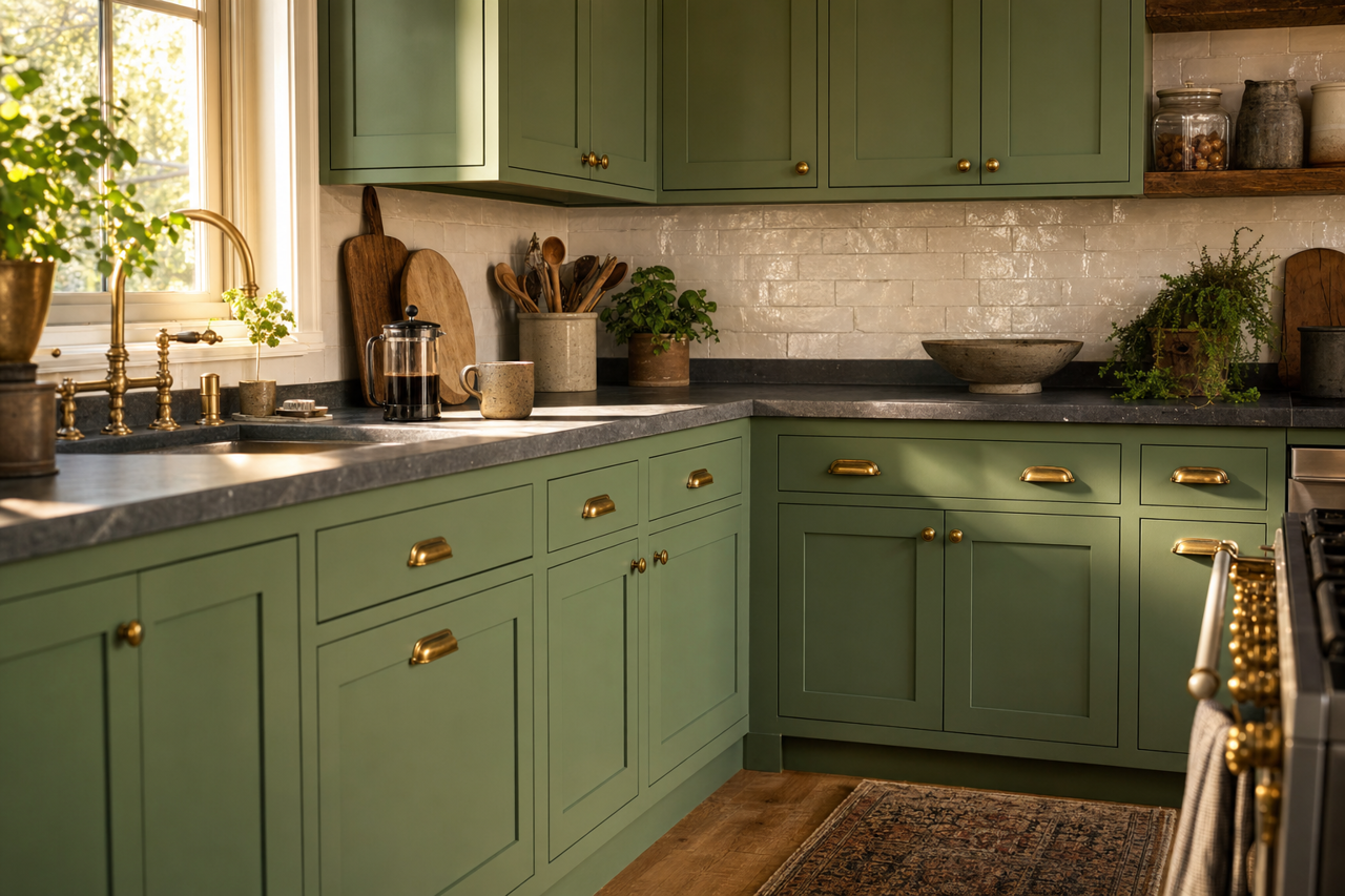 Richmond Green by Benjamin Moore on cabinets