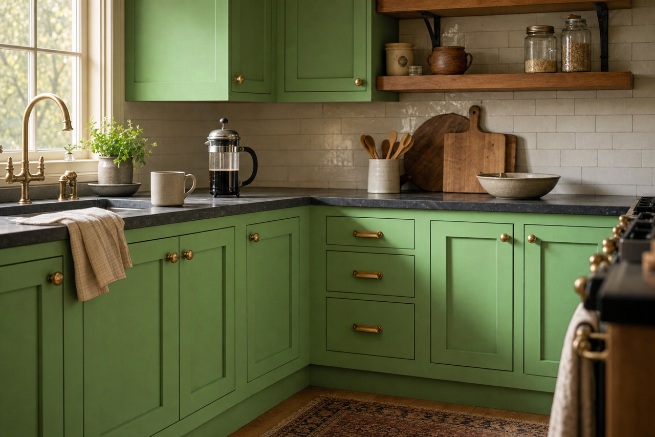 Killala Green by Benjamin Moore on cabinets