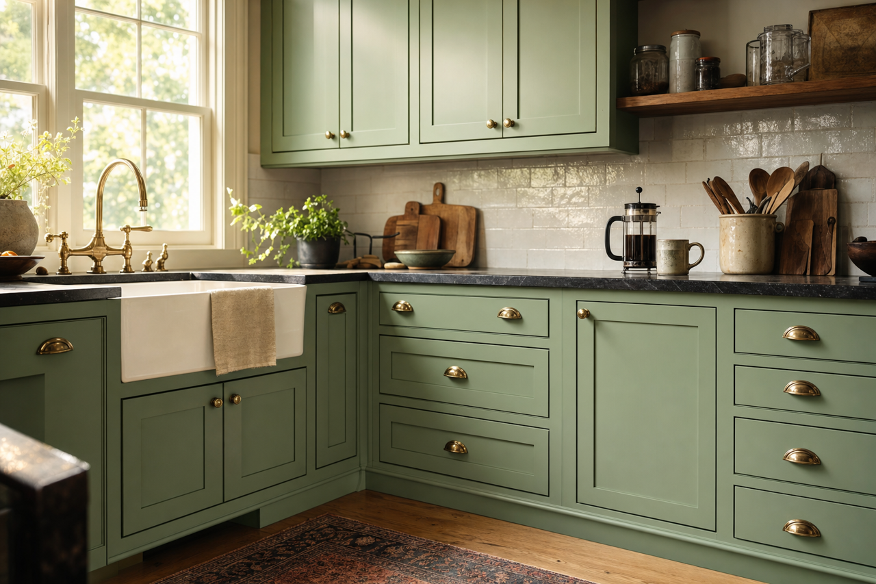 Gumdrop by Benjamin Moore on cabinets