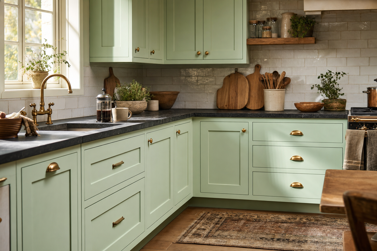 Nottingham Green by Benjamin Moore on cabinets