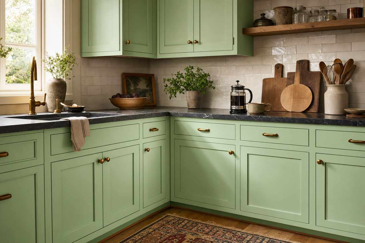 Grassy by Benjamin Moore on cabinets