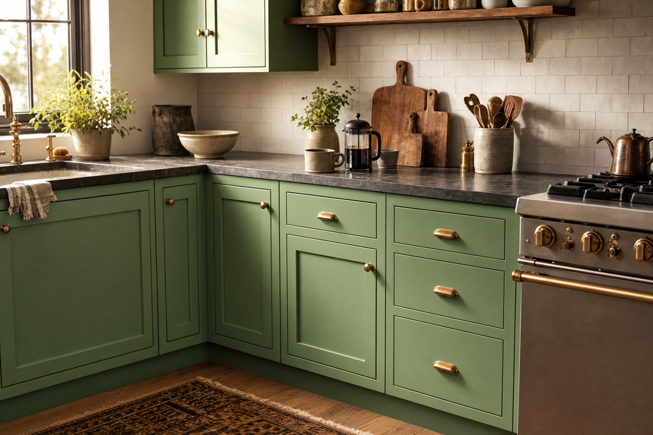 Four by Benjamin Moore on cabinets