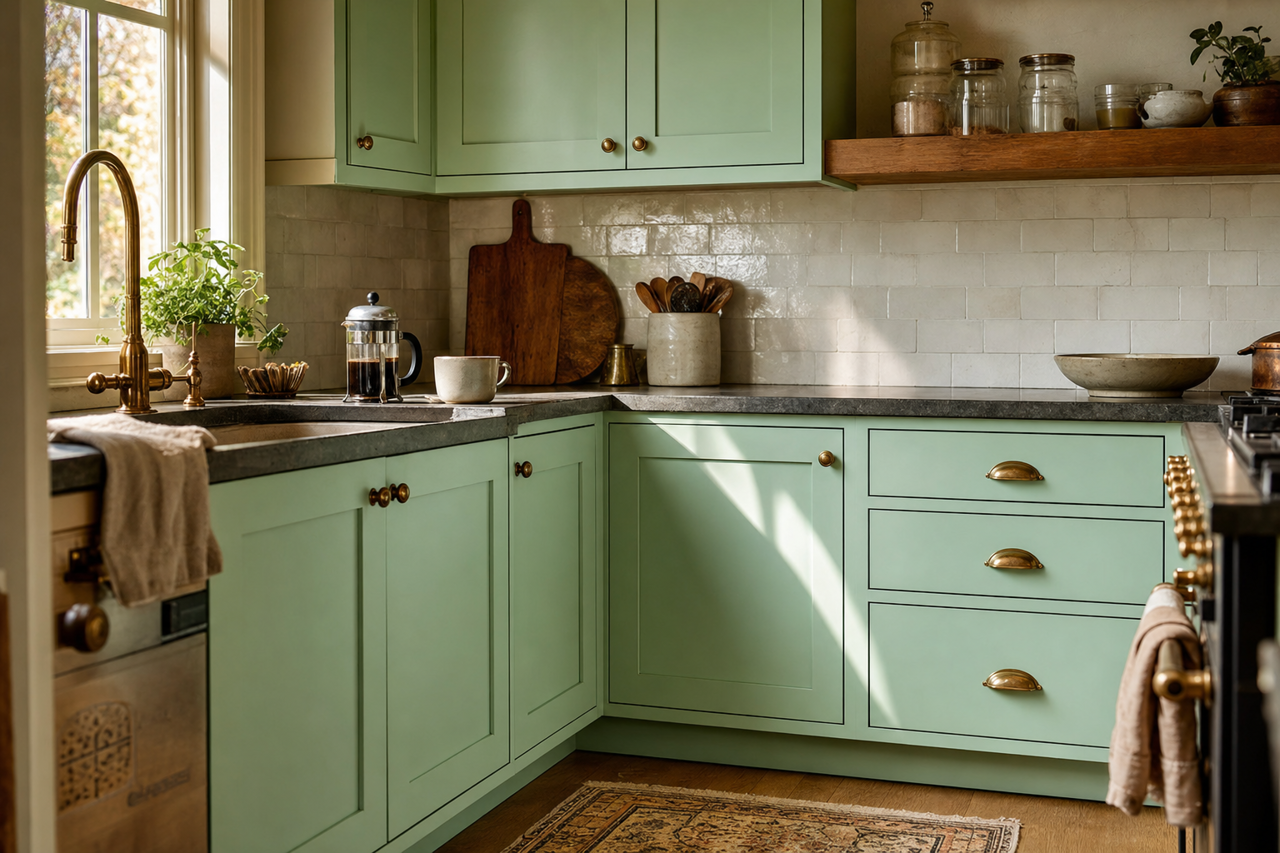 Mermaid's Tale by Benjamin Moore on cabinets