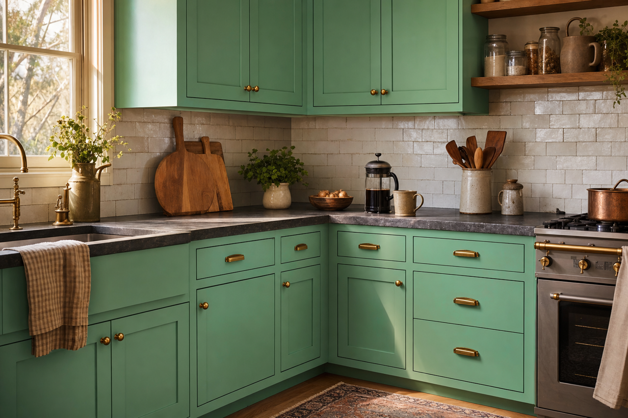Arlington Green by Benjamin Moore on cabinets