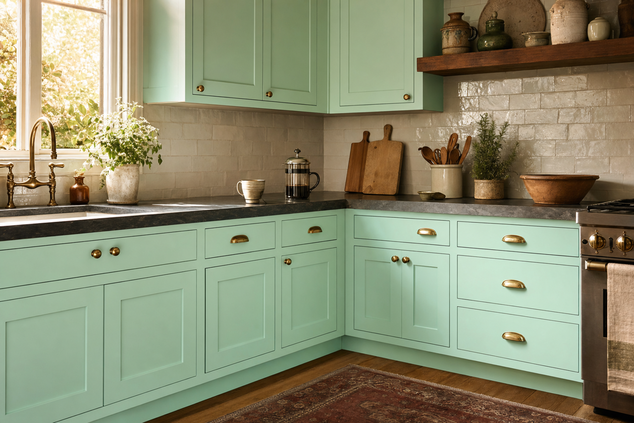 Gentle by Benjamin Moore on cabinets
