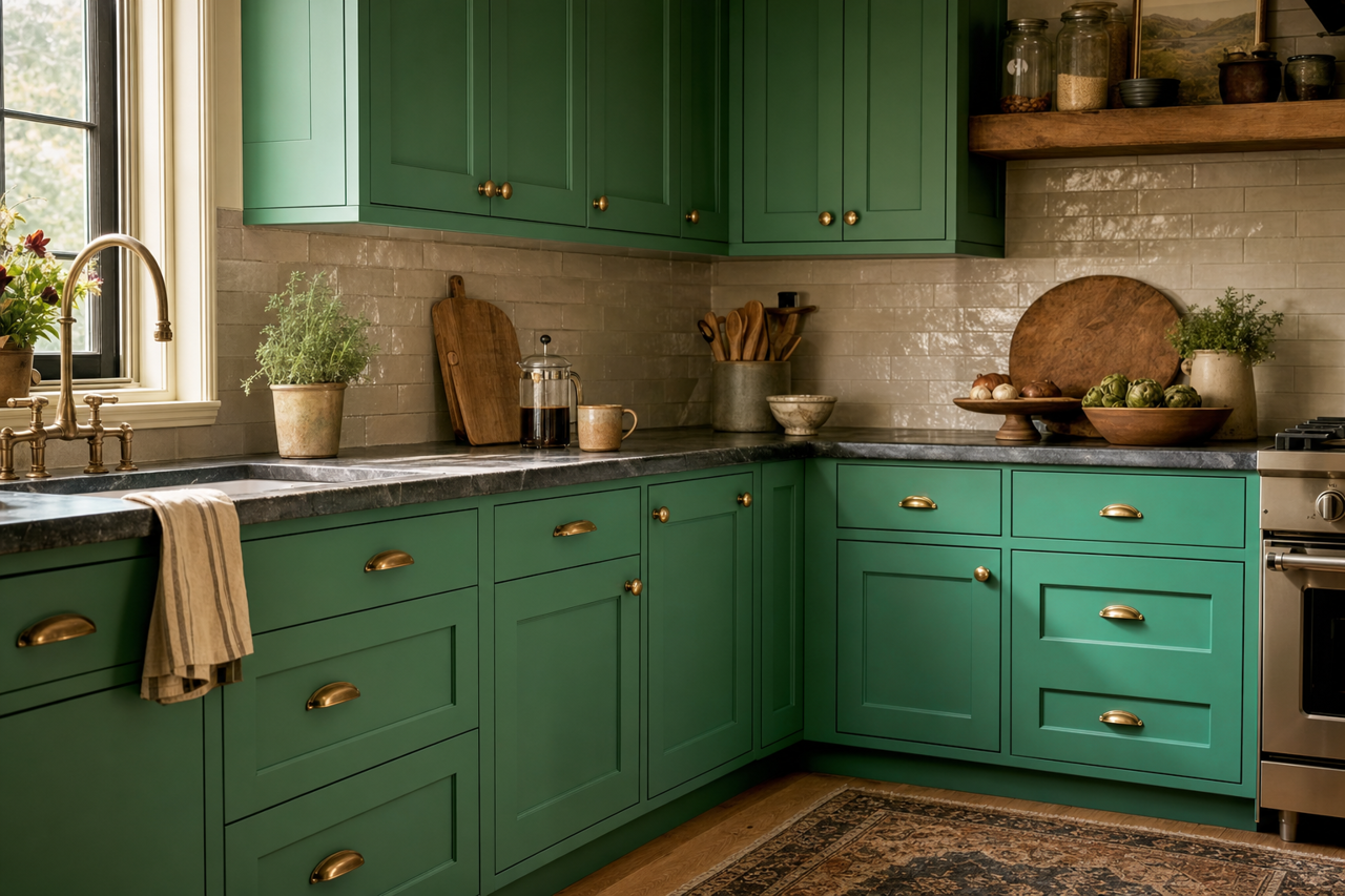 Island Getaway by Benjamin Moore on cabinets