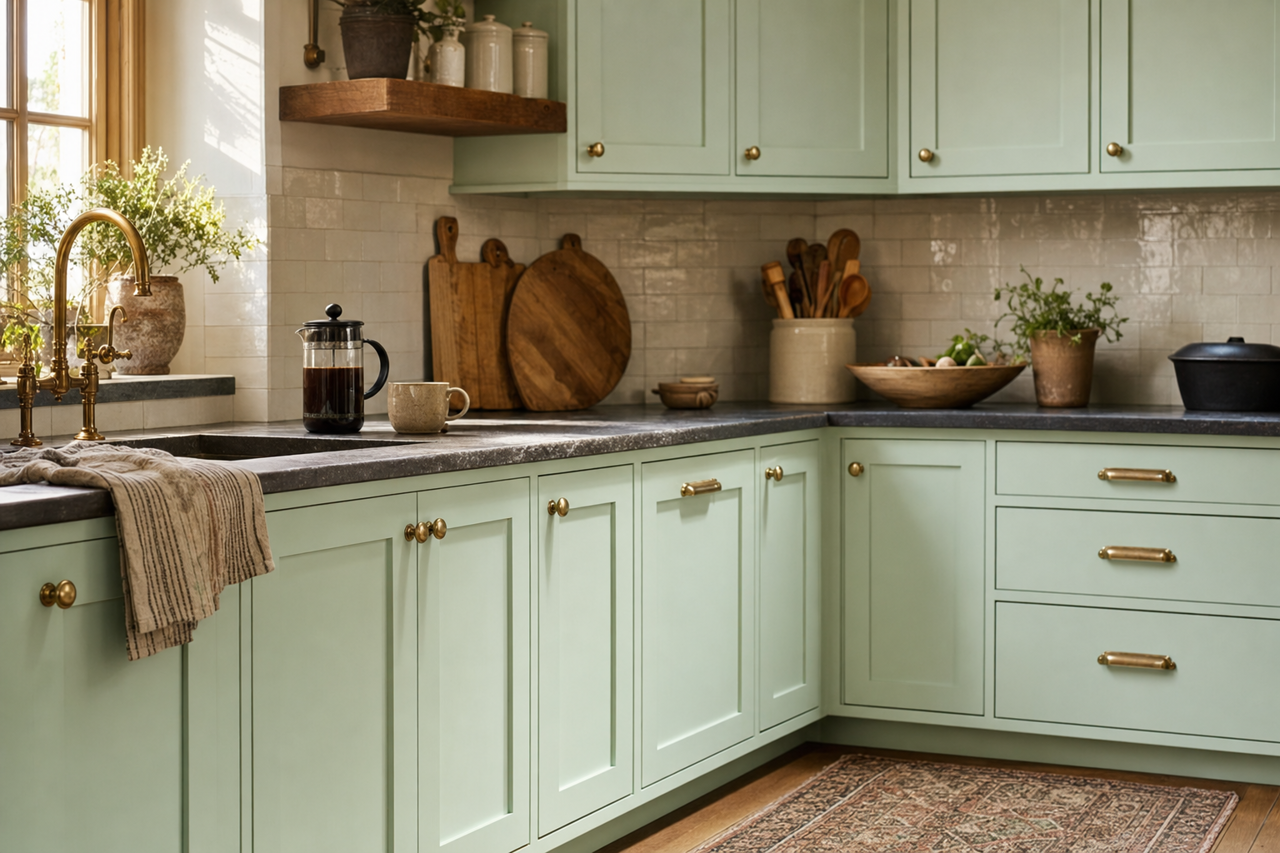 Spearmint by Benjamin Moore on cabinets