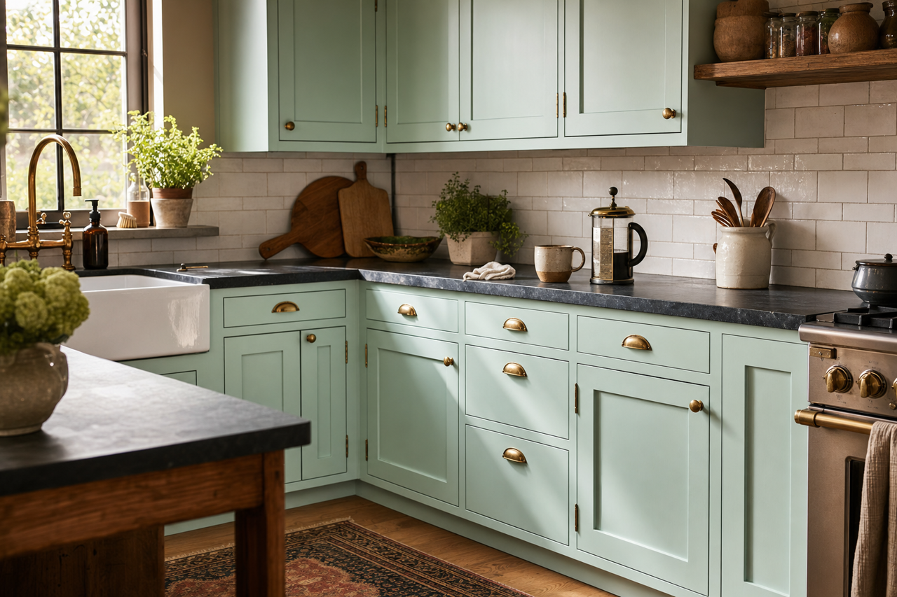 Surf by Benjamin Moore on cabinets