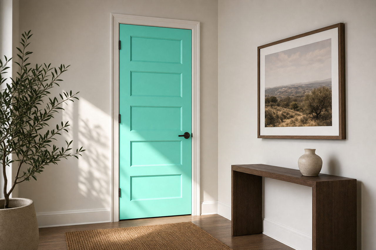 Aqua Quartz by Valspar on interior-doors