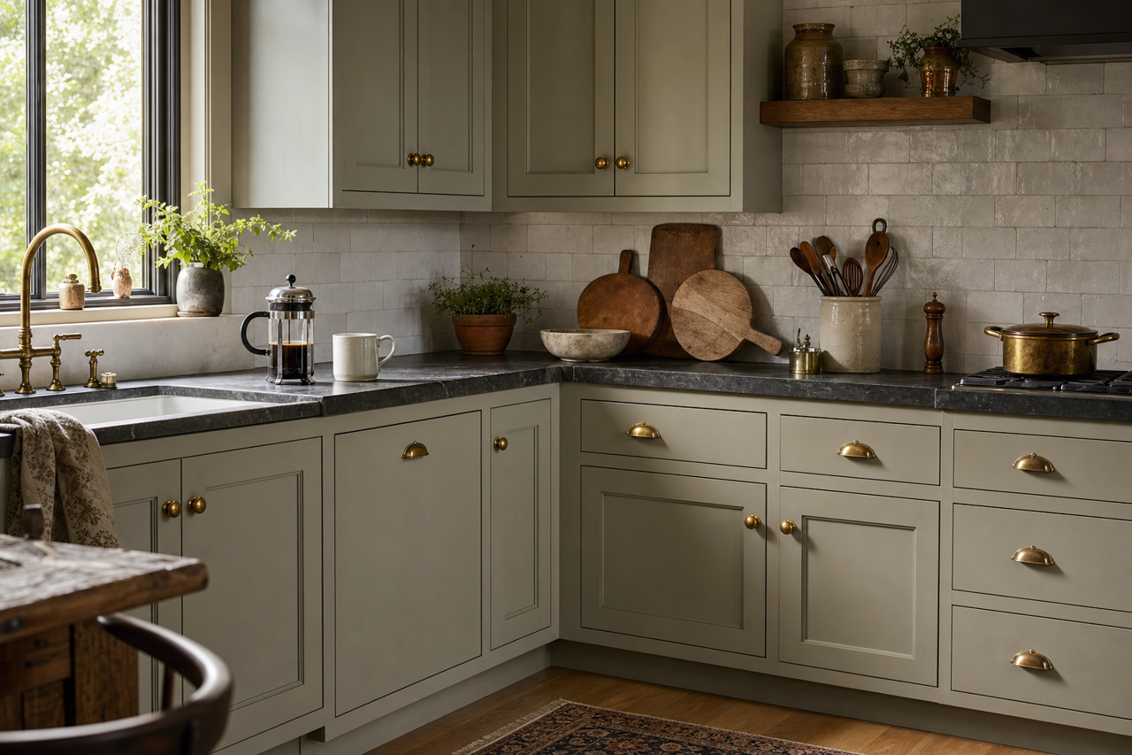 Grandma's Linen by Valspar on cabinets