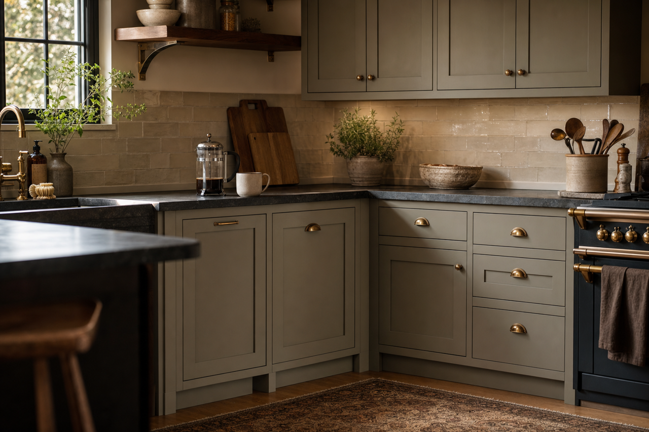 Folkstone by Valspar on cabinets