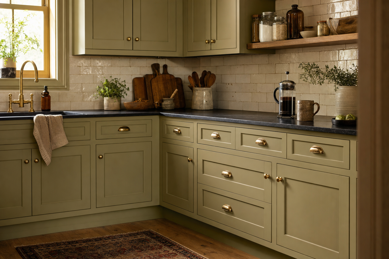 Native Henna by Valspar on cabinets