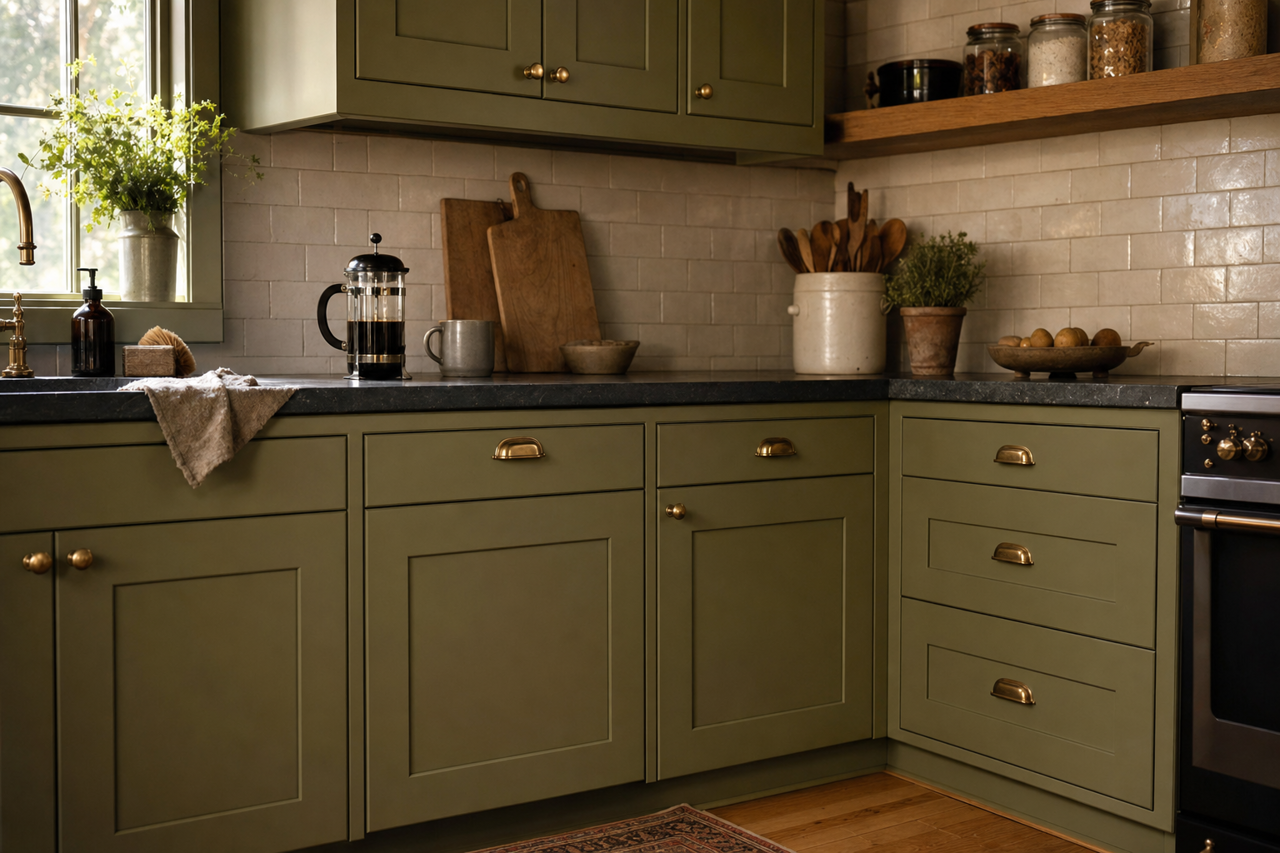 Tarragon by Valspar on cabinets
