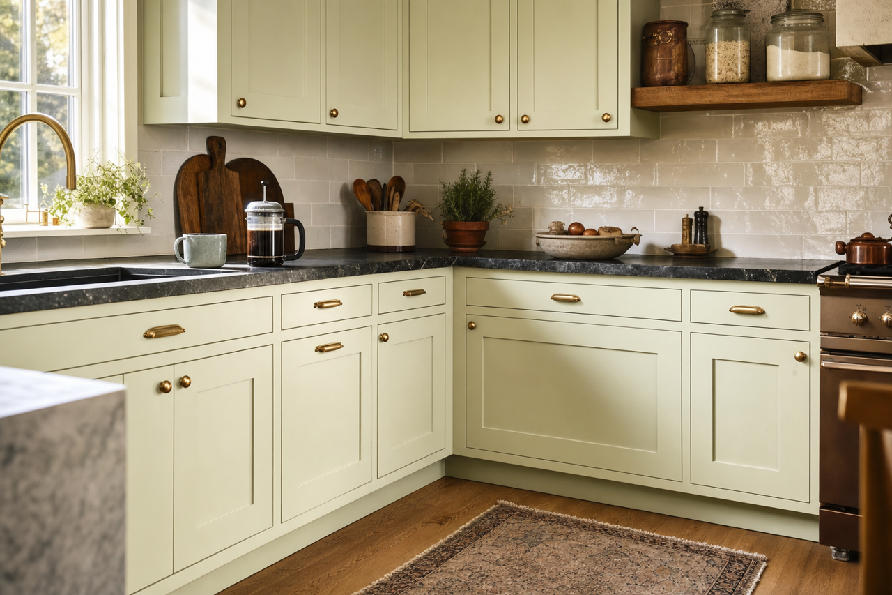 Desert Seedling by Valspar on cabinets