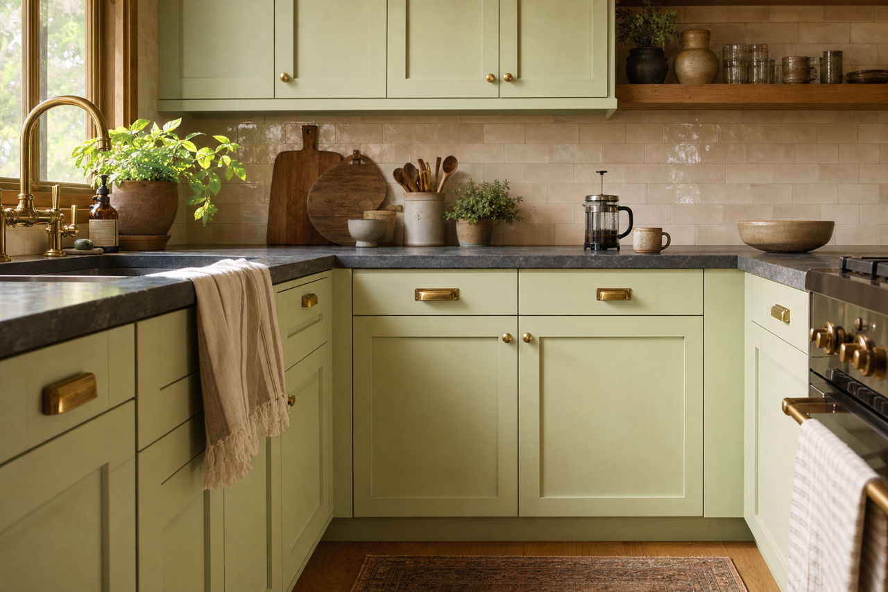 Zen Garden by Valspar on cabinets