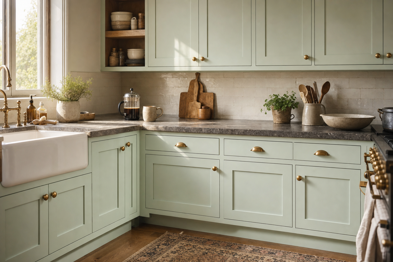 Icy Mint by Valspar on cabinets