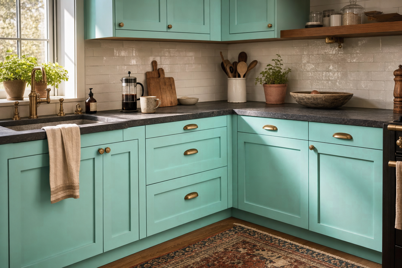 Mermaid's Song by Valspar on cabinets