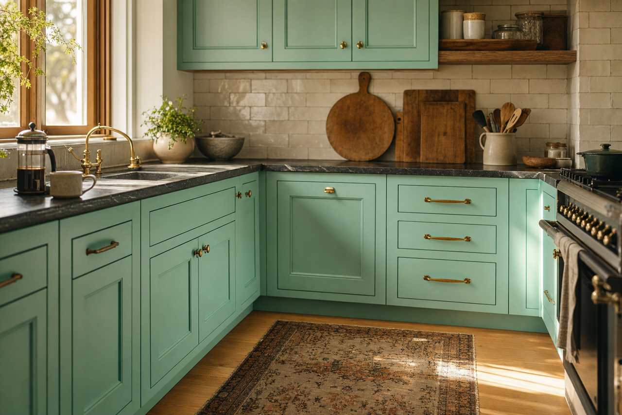 Lavish Green by Valspar on cabinets