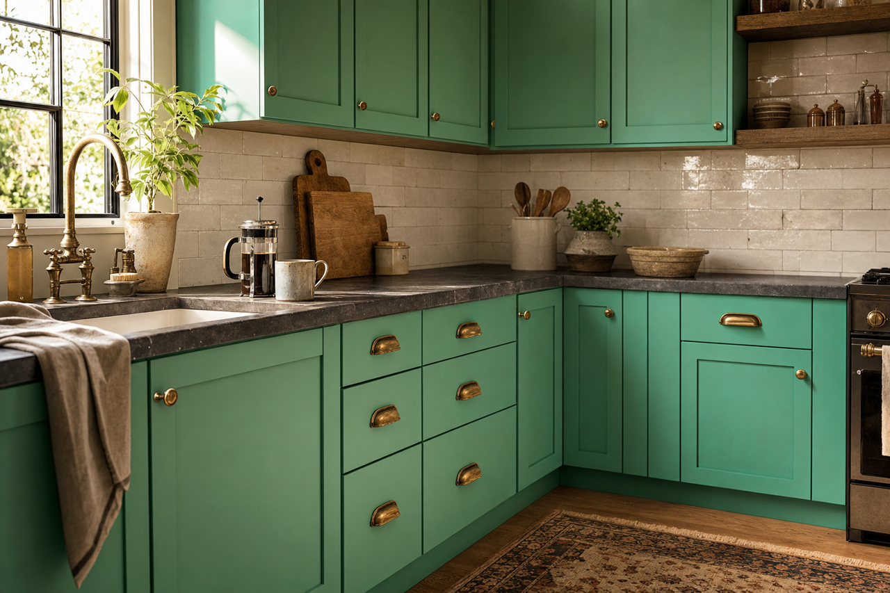 New Meadow by Valspar on cabinets