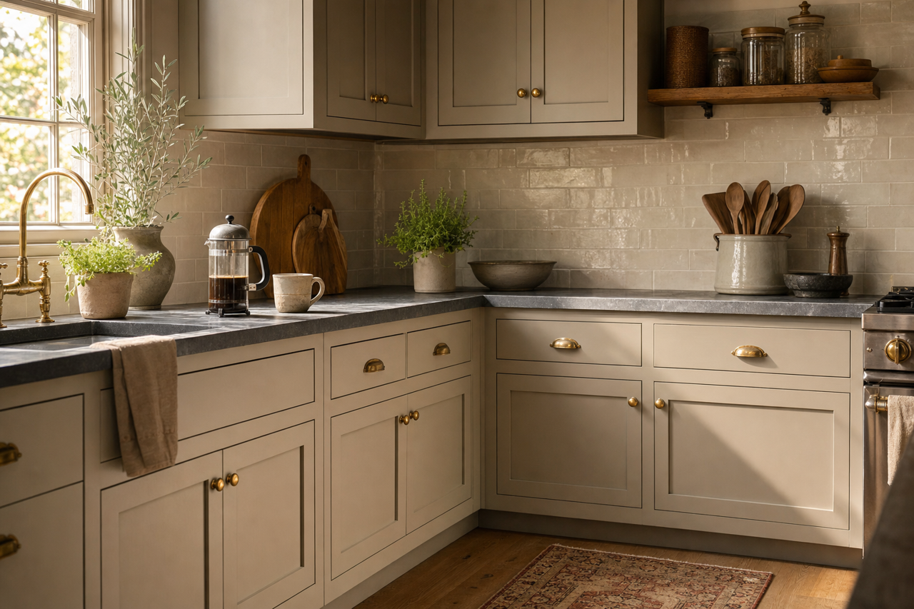 Gray Silt by Valspar on cabinets