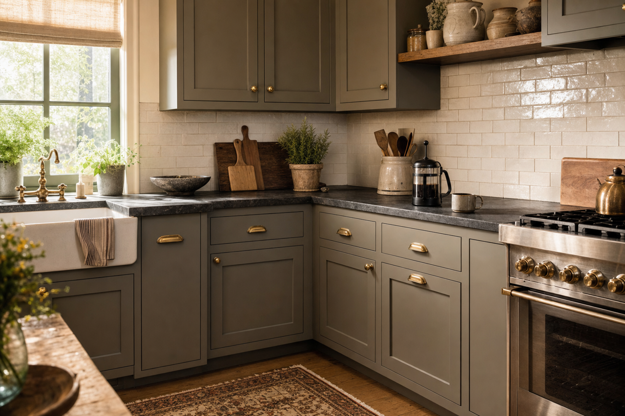 Falcon's Plume by Valspar on cabinets