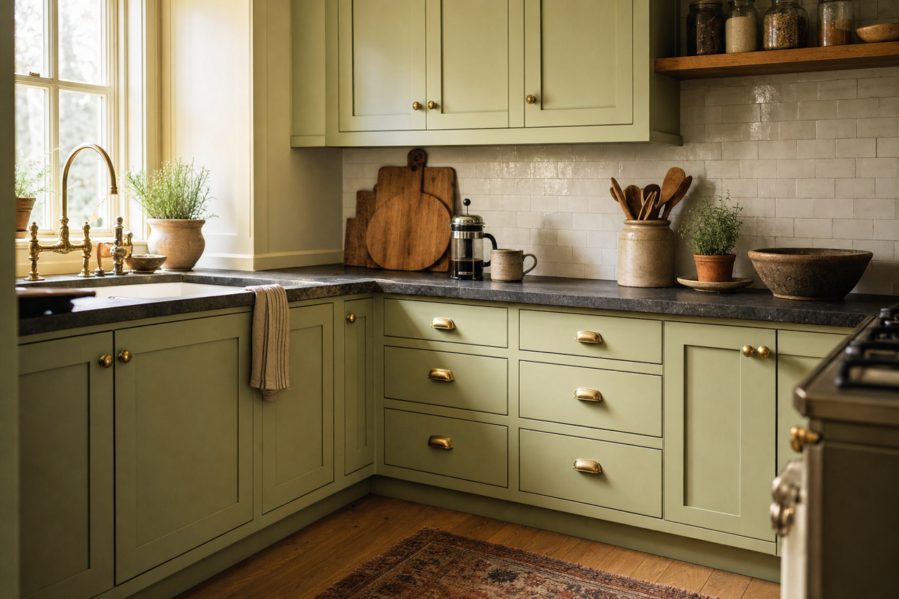 Garden of Paradise by Valspar on cabinets