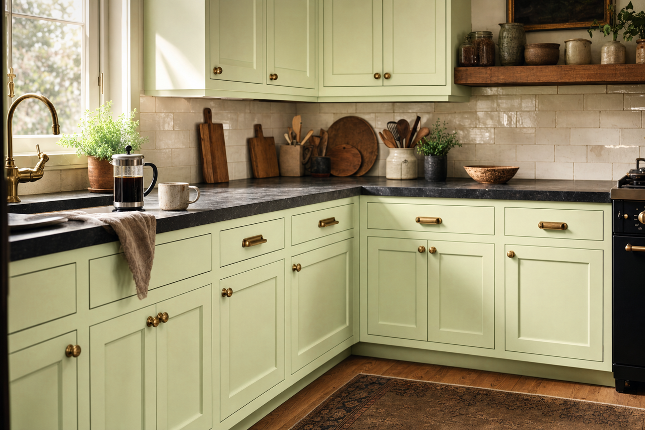 Summer Rapture by Valspar on cabinets