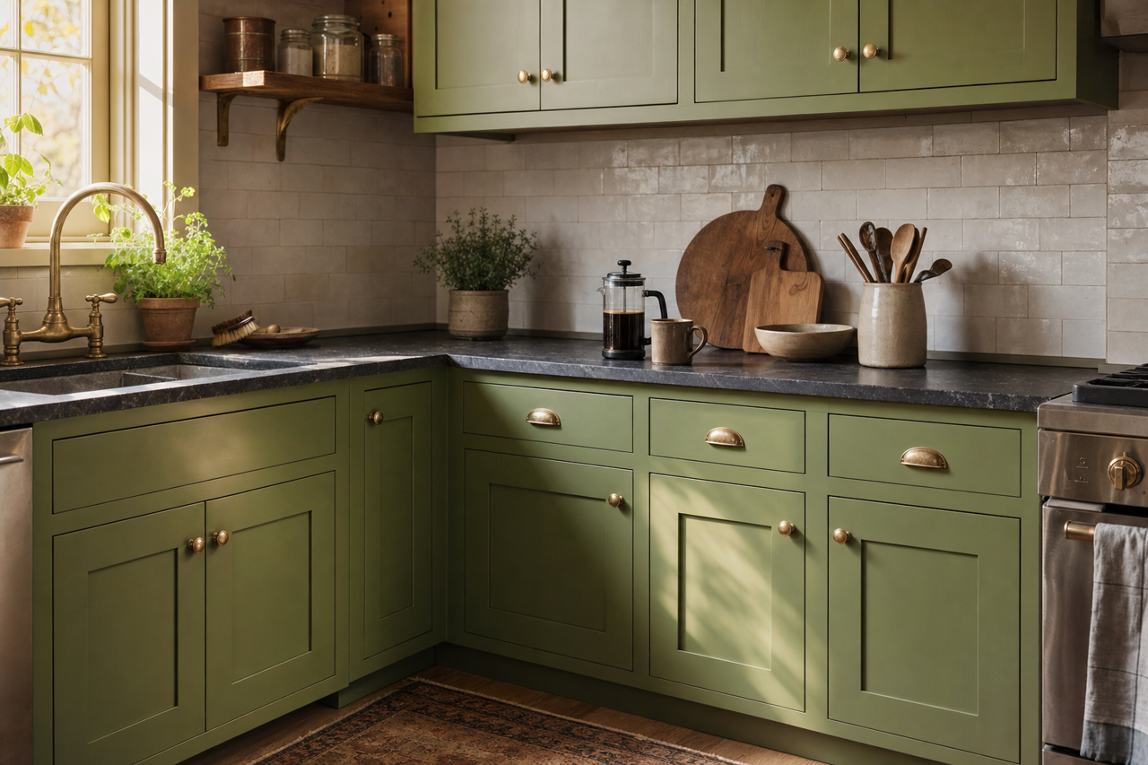 Tropical Foliage by Valspar on cabinets