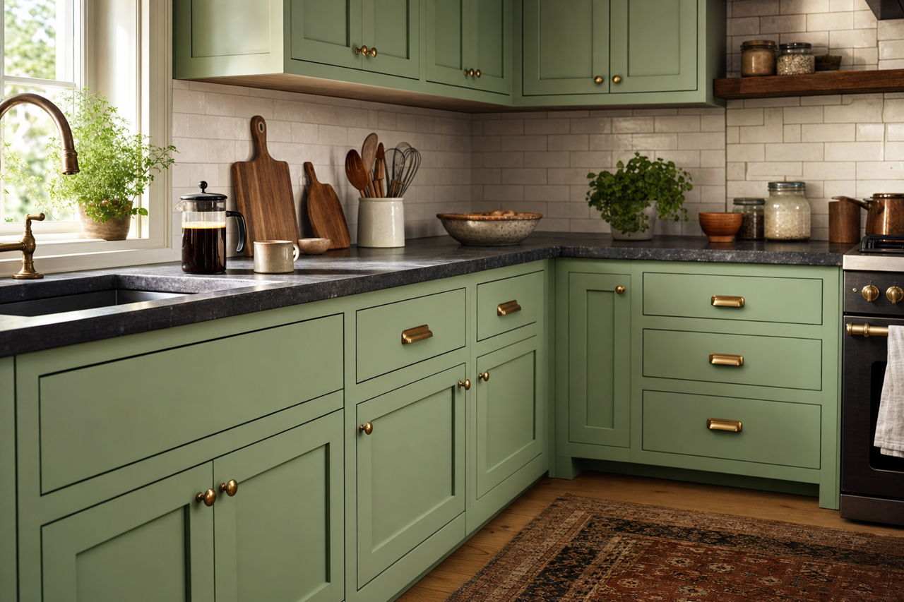 Tossed Salad by Valspar on cabinets