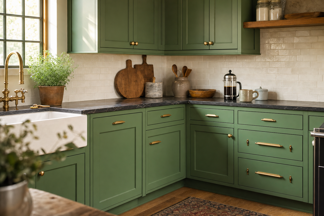 Simply Green by Valspar on cabinets