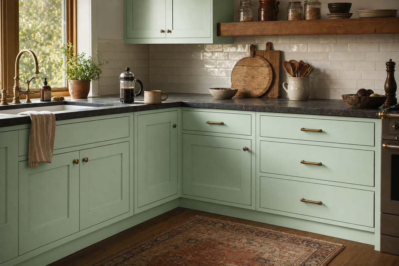 Ultra Green by Valspar on cabinets